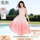 香影漸變粉色掛脖連衣裙女2025夏季新款中長純棉圓領度假風無袖裙 銀牡丹色 S 155/80A/85-95斤