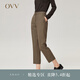 OVV2022秋冬新款女裝千鳥格紋羊毛煙管褲休閑通勤套裝西褲 卡其格紋A8 L