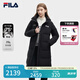 FILA 斐護(hù)科技|斐樂(lè)女裝長(zhǎng)款羽絨服冬季休閑簡(jiǎn)約連帽保暖羽絨外套 正黑色-BK 165/84A/M