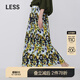 LESS春秋設(shè)計感腰裙女印花壓褶直筒半身裙2N7D11310 750/黃色系多彩混雜色 M