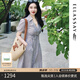 歌力思（ELLASSAY）【博主同款】春秋新款棉感通勤條紋收腰顯瘦短袖襯衫連衣裙女 駝條紋 S