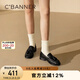 千百度（C.BANNER）流蘇女2025春夏新款牛皮JK褶皺小皮鞋A25132309 黑色 36(230mm)