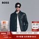 BOSS博斯【羊皮革】男士新款斜紋布襯里上蠟皮衣夾克 001-黑色 2XL