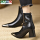 卡帝樂(lè )鱷魚(yú)（CARTELO）尖頭粗跟皮短靴女2026秋冬新款氣質(zhì)復古時(shí)尚厚底顯瘦高跟鞋單靴子 黑色 38