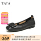 他她（TATA）單鞋女鞋2025夏季新款皮鞋生巧奶油平底軟底不累腳晚晚鞋 黑色（寬版）[膚感牛皮]-XGJ01 38
