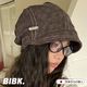 BIBK日本堆堆帽女秋冬慵懶風(fēng)復(fù)古冷帽時(shí)尚百搭小眾大頭圍顯臉小包頭帽 卡杏色