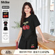 MsShe【重工刺繡巨顯瘦套裝】大碼女裝2025夏季胖mmT恤短褲兩件套 黑色現(xiàn)貨 3XL