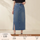 纖莉秀【時(shí)髦開(kāi)叉下擺百搭牛仔半身裙】大碼女裝胖mm2025夏裝新款1164 牛仔藍(lán) 3XL