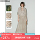 COCOBELLA重工5米壓褶萊賽爾珠光半身裙女大擺A字長裙HS0040 香檳色 M
