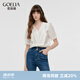 歌莉婭V領(lǐng)襯衫女裝上衣夏季新款氣質(zhì)通勤荷葉邊襯衣1C7R3I520 07W米色 L (170)
