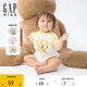 GAP嬰兒2025夏季新款棉質(zhì)印花logo撞色插肩袖連體衣兒童裝774571