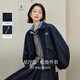 茵曼休閑翻領拉鏈夾克外套2025秋女裝新款百搭短款上衣 深藍色 M