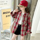 淘尼鼠女童襯衫長(cháng)袖春秋2025新款大童洋氣秋季外套兒童秋裝休閑格子襯衣 T71【紅色】 160