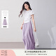 香影白色泡泡袖t恤女2025夏裝新款減齡抽褶收腰正肩顯瘦短袖上衣 套裝2 T恤+紫色裙褲 M 160/84A/95-110斤
