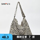 三?？姘n系休閑腋下包帆布包斜挎方包大容納女包托特包496137 豹紋灰 大