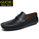古楚意大利風(fēng)品牌輕奢GUCHU豆豆鞋男士H扣真皮夏季樂(lè )福鞋一腳蹬皮鞋男 黑色 42 (260mm) 國際輕奢品牌