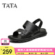 他她（TATA）真皮復(fù)古涼鞋男款軟底沙灘鞋休閑涼鞋夏季新款73X01BL5 黑色 43