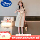 迪士尼（Disney）女童背帶裙夏季套裝2024新款兒童夏裝洋氣連衣裙大童短袖公主裙子 米白色 140