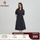 Hush Puppies【舒適休閑】暇步士女裝2025夏季輕盈古巴領(lǐng)可調(diào)節(jié)腰帶半袖裙 玄青藍(lán) L