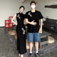 gxmy情侶款夏季新中式短袖t恤男女款國風(fēng)旗袍修身包臀連衣裙一裙一衣 款黑色連衣裙+男款黑色上衣 M +男XL