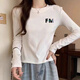 HTBT棉質(zhì)長(cháng)袖t恤女2025秋衣打底衫女內搭學(xué)生可外穿T恤衫韓版修身顯瘦 FM白色 L （105-115斤)