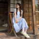 沐霓 學(xué)院風(fēng)連衣裙 藍(lán)色吊帶純欲綁帶夏季海邊度假風(fēng)長(zhǎng)裙內(nèi)搭 仙女風(fēng)純欲吊帶裙 均碼