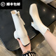百麗踏真軟皮馬丁靴女英倫風(fēng)2025年新款秋冬加絨短靴女學(xué)生韓版百搭棉靴 米白色 36
