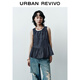 UR秋季新款女裝休閑丹寧抽繩褶皺無(wú)袖牛仔襯衫UYY850171 靛藍 M