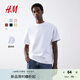 H&M男裝女裝T恤情侶裝重磅純棉寬松透氣圓領(lǐng)紅色短袖打底衫0608945 白色 M 175/100