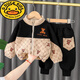 G.DUCKKIDS男童冬裝加絨套裝2023新款加厚潮童裝冬季一歲兒童衣服寶寶秋冬裝 黑色 90 建議1-2歲