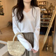 矜持范毛衣女針織衫女秋冬2025新款韓版長(cháng)袖V領(lǐng)套頭打底寬松毛衣 白色 M 90-100