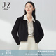 玖姿（JUZUI）箱型短款醋酸西裝外套女裝春款職業(yè)通勤外套 素黑 S