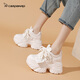 卡丹路銀色水鉆10cm厚底透氣老爹鞋女2025春季新款百搭內增高休閑運動(dòng)鞋