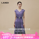 藍(lán)地[莫奈花園系列]LANDI紫色V領(lǐng)束腰長(zhǎng)款無(wú)袖蕾絲連衣裙女2025夏新品 紫羅蘭 L