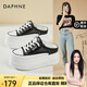 達芙妮（DAPHNE）2025新款皮包頭半拖鞋女夏季外穿松糕厚底軟底透氣網面涼拖增高女 黑色 36