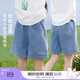 茵曼女童牛仔短褲后袋logo刺繡2025夏季兒童中大童寬松休閑五分褲 牛仔藍 160