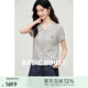 百家好（Basic House）Basic House/百家好polo領短袖細麻花小狗刺繡單排扣亞麻針織衫女 灰色 M