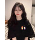 佐敘正肩短袖t恤女2025新款寬松設(shè)計(jì)感學(xué)生美式港風(fēng)復(fù)古顯瘦半袖上衣 黑色 L (111-130斤）
