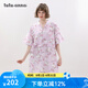 tutuanna全棉睡衣女夏 雙層紗HelloKitty滿印和服短袖家居服套裝 淺粉色睡裙 均碼 (適合身高155-170cm體重80