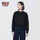 無印良品（MUJI）女式 緊密編織 運(yùn)動(dòng)衫 女士 女款 衛(wèi)衣 圓領(lǐng)短款春季女裝 上衣 黑色 XL （165/92A）