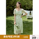 獨(dú)束大碼女裝【長(zhǎng)短雙版】浪漫法式碎花連衣裙夏新款印花清新裙子 清新薄荷-長(zhǎng)款 2XL (尺碼：4)
