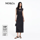 MO&Co.連衣裙春夏解構(gòu)寬肩高腰收腰鏤空露背印花無(wú)袖長(zhǎng)裙摩安珂 鋼灰色 M 165