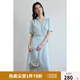 獨束大碼女裝法式V領(lǐng)復(fù)古波點連衣裙夏季新款微胖mm靈動百搭女裙 遠天藍 L (尺碼：2)