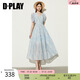 DPLAY2025年夏季新款藍色連衣裙女長款顯瘦印花雪紡裙子海邊沙灘裙爆款 海鹽玫瑰 S