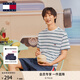 TOMMY JEANS【重磅厚實(shí)】夏男女純棉條紋針織刺繡圓領(lǐng)短袖T恤上衣18659 白綠條紋YBR M （推薦：135-150斤）