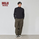 無印良品（MUJI）男式 起毛 半高領長袖T恤  男士打底衫男款春秋  AB1MUA4A 黑色 M (170/92A)