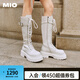MIO【迪麗熱巴同款】MIO米奧冬加絨保暖長(zhǎng)筒靴騎士酷颯瘦瘦靴煙筒靴 米白色 35