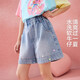 ASK JUNIOR【燙鉆】?jì)和澴?5夏季中大童牛仔短褲女童直筒褲透氣親膚中褲