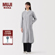 無印良品（MUJI）女式 水洗 平紋 立領長袖連衣裙女裝裙子25年春季連身裙 BC2LUC5S 深藏青色條紋 M （160/84A）