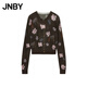 江南布衣（JNBY）/江南布衣春秋針織開衫復古毛衣女花卉趣味印花坑條5O8314800 208/灰褐 M